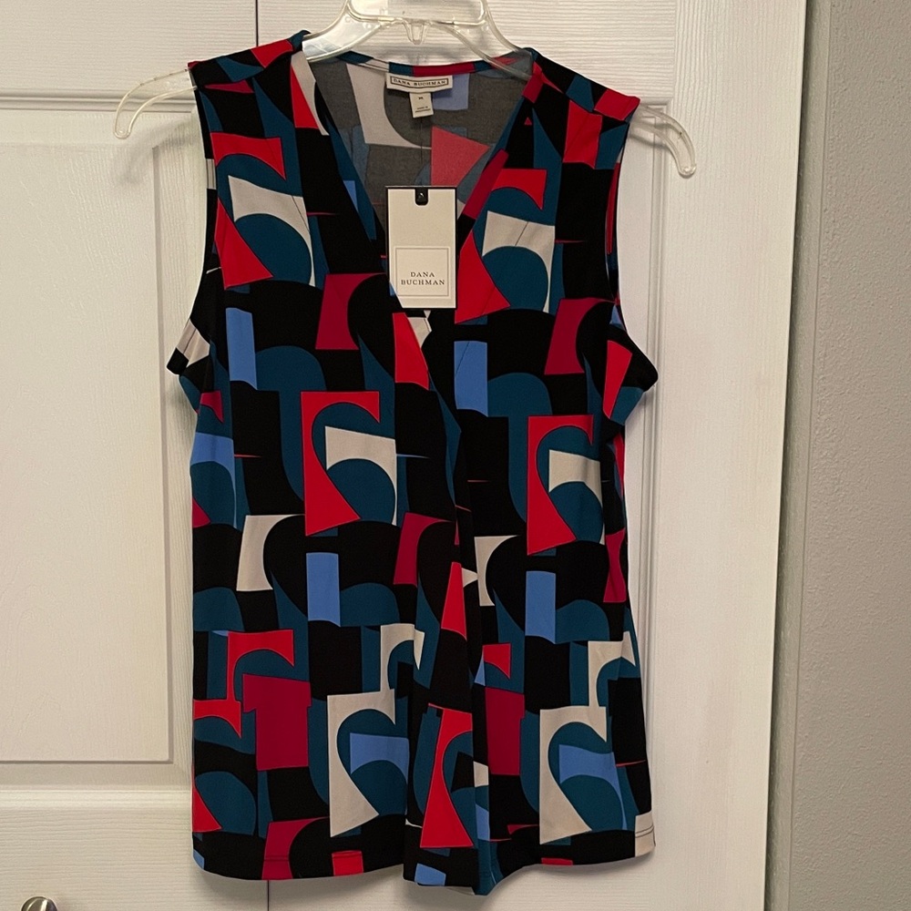 NWT $30 Dana BUCHMAN Multicolored Abstract Geometric Sleeveless Shell Top Medium